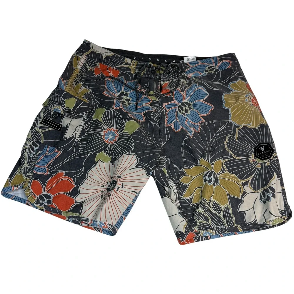 Vissla Mens Floral Board Shorts Charcoal Multi Coconut Stretch M1044CHU Size 33